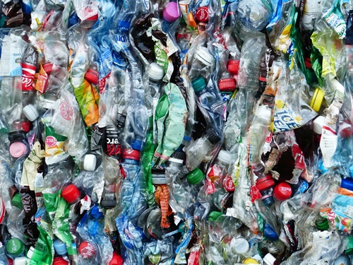 Crushed plastic bottle waste