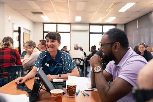 CSIRO Education Advisor Destiny Paris with Dhivahar Sri Ranjan, Head of Science department at Karratha Senior High School.