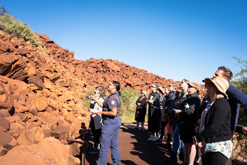 Ranger Sarah takes teachers on a tour of the landscapes and petroglyphs of Murujuga range. Like Indigenous knowledges, this rock art is ancient, with some dating back fifty thousand years.