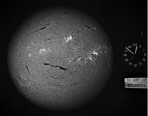 An image of the Sun’s chromosphere photographed with five-inch flare patrol telescope of CSIRO Solar Observatory, Culgoora, New South Wales
