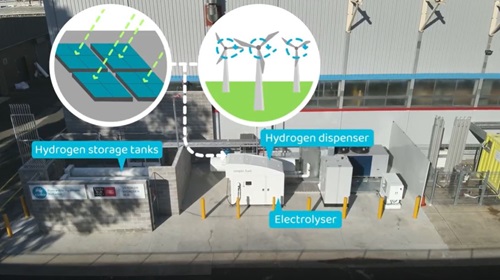 The refuelling station uses green hydrogen produced with electricity from renewable sources.