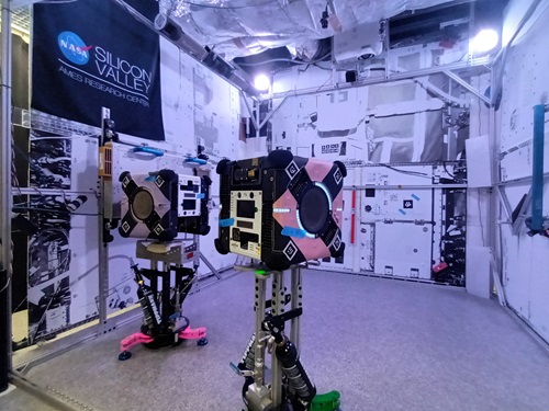  The flight-ready multi-resolution scanning payload, paired with an Astrobee robot, undergoes final integration testing at NASA Ames Research Center. A second, unused Astrobee can also be seen. 