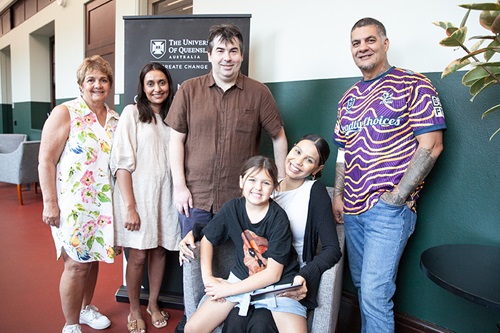 L-R: Professor Gail Garvey, Neelam Malik, Dr David Ireland, Stevie Fagan, Kristen Fagan, and Craig Carson