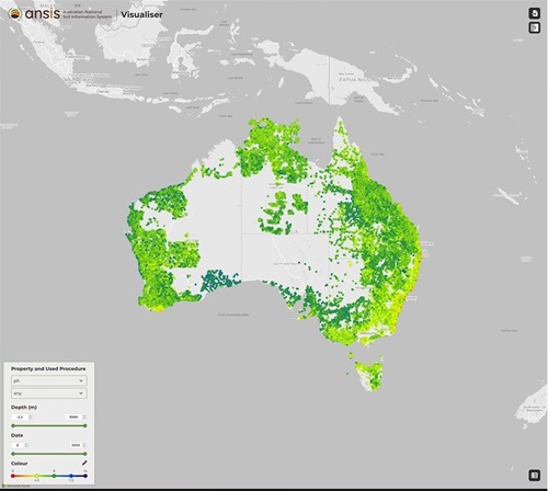 A screen shot of the tool showing a map of grey Australia with large areas along the coast in green.