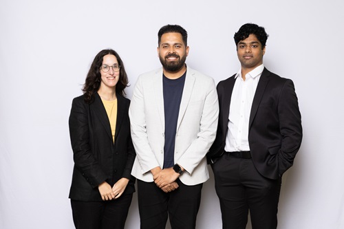 One female, two men in corporate headshot wearing business attire. 