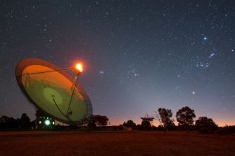 The Parkes radio telescope, Murriyang, observes the Pleiades, constellation