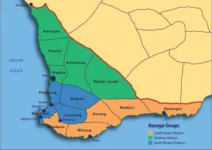 Map of the Noongar Nation in south west Western Australia