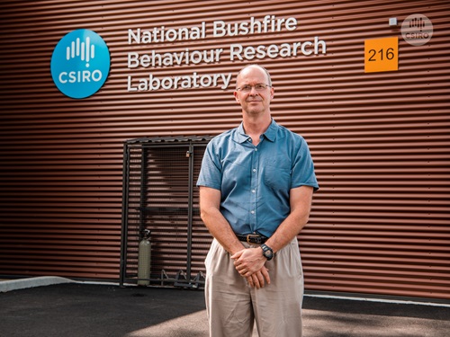 CSIRO Bushfire Behaviour and Risks Team Leader Dr Andrew Sullivan standing outside the National Bushfire Behaviour Research Laboratory at CSIRO Black Mountain, Canberra