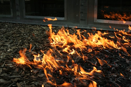 The Pyrotron alight. Recent burns using the Pyrotron at the National Bushfire Behaviour Research Laboratory at CSIRO Black Mountain, Canberra. February 2022