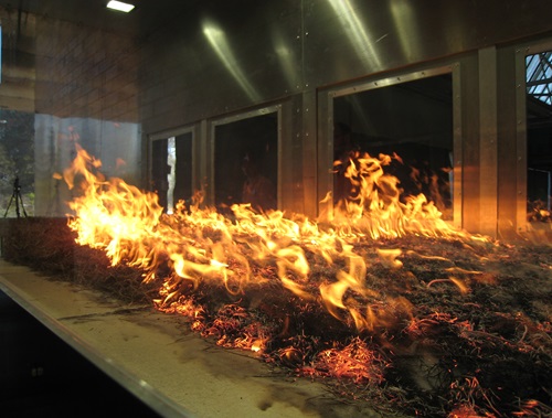 The Pyrotron in action and ablaze at the National Bushfire Behaviour Research Laboratory at CSIRO Black Mountain, Canberra