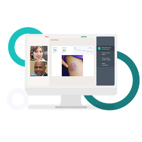 A computer screen showing a wound in one window and a face in the other window 