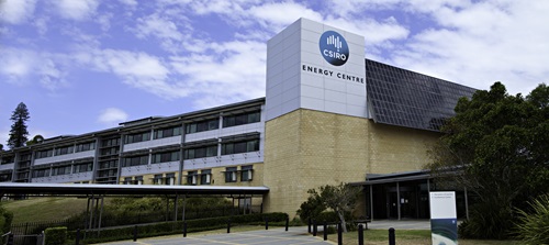 A building with solar panels on the front and the CSIRO logo