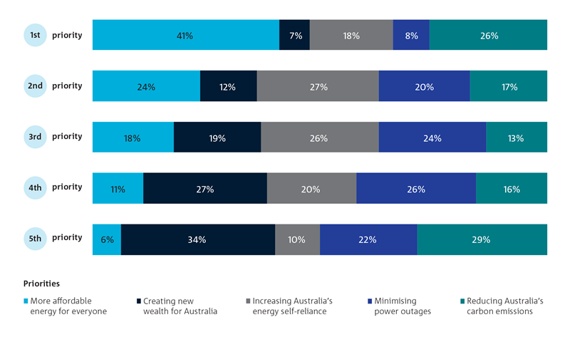 Table with 5 lines across showing top 5 priorities of those surveyed in attitudes toward renewable energy transition survey.