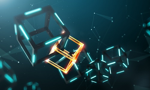Blockchain technology with abstract background - 3D Rendering