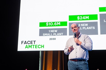 James Bradley presenting on Facet Amtech commercialisation plans. 