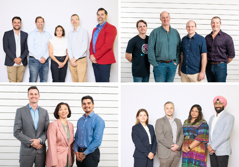 A collage featuring diverse individuals in professional business attire, showcasing various poses and expressions.