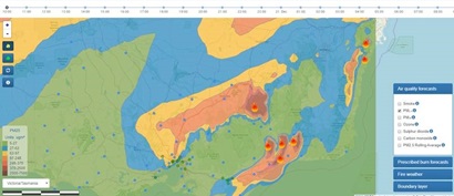 A screenshot from the AQFx smoke forecasting platform.