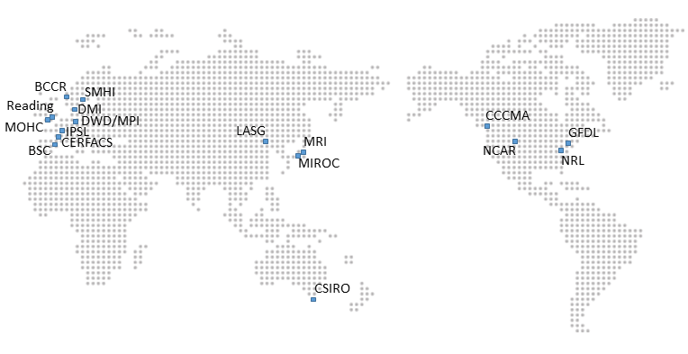 A world map which shows various centres, one of which is CSIRO in Tasmania.