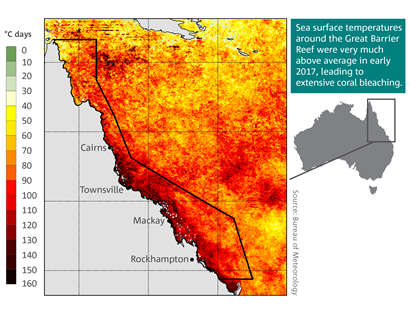 A Great Barrier Reef coral bleaching risk map.