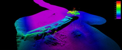 Shipwreck image developed using an echosounder