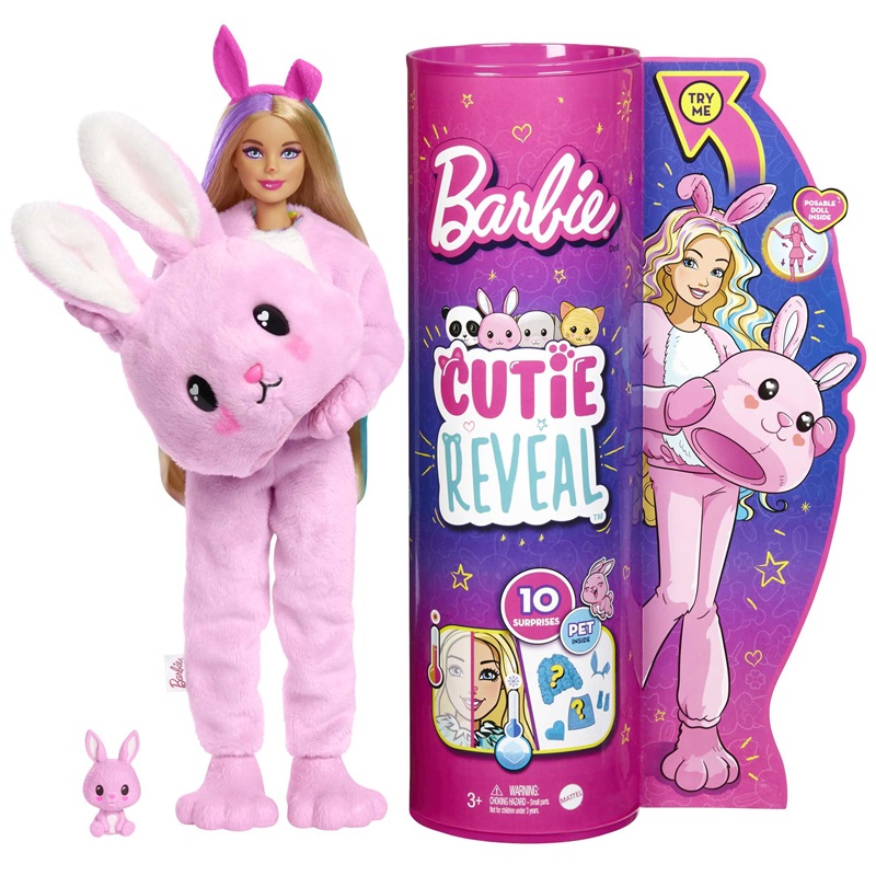 Barbie wears a plush animal costume. 