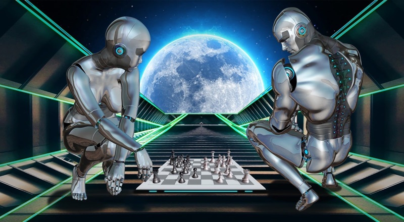Two robots playing chess