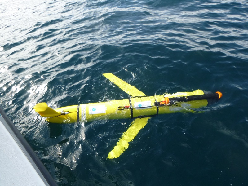 A yellow ocean glider in water.