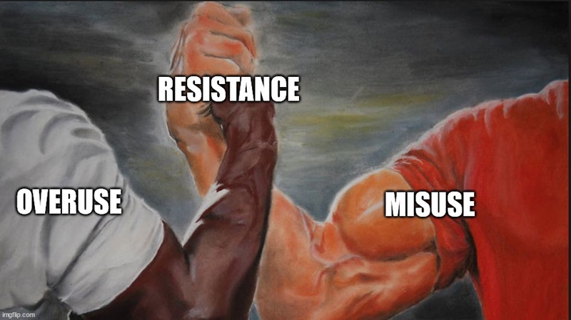 Muscled arms representing misuse and overuse use join forces as 'resistance'