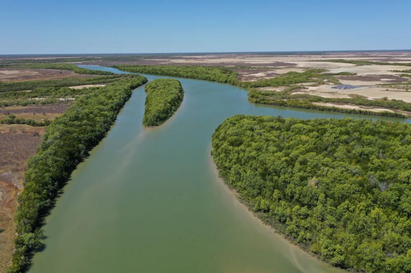 Aerial image of an estuary feeding into the Gulf of Carpentaria