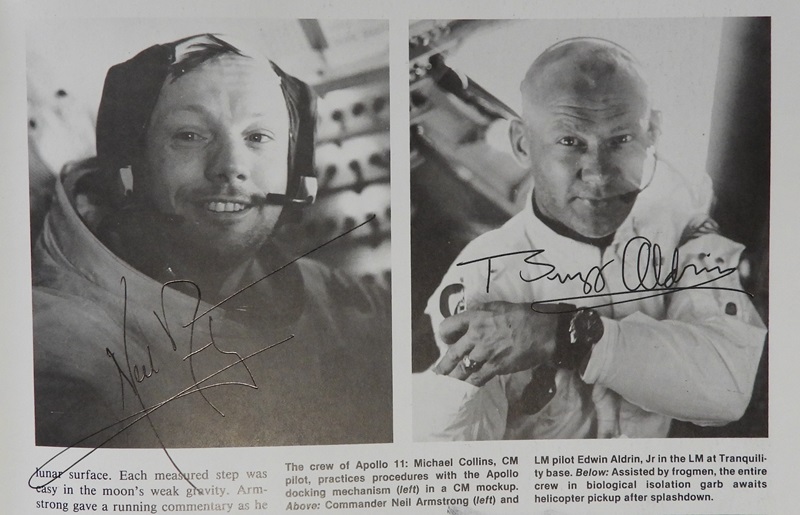 Neil Armstrong and Buzz Aldrin (and their signatures) in Glen's book. 