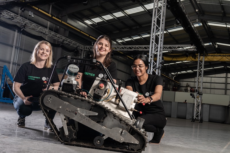 Rosie Attwell and roboticists Lauren Hanson and Hansi Weerantunge 