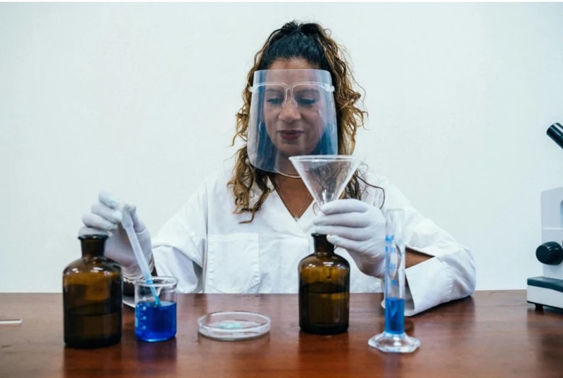 A person works in a lab environment. 