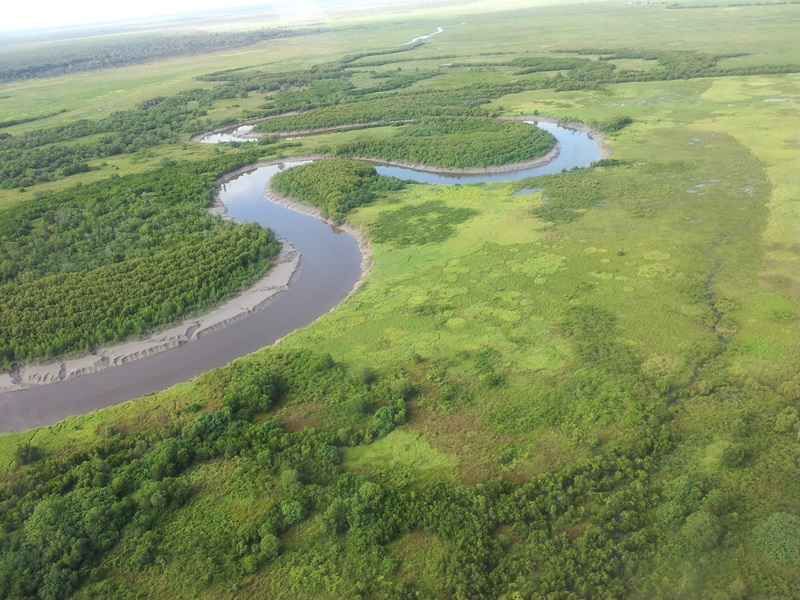 A river snaking throught the landscape.