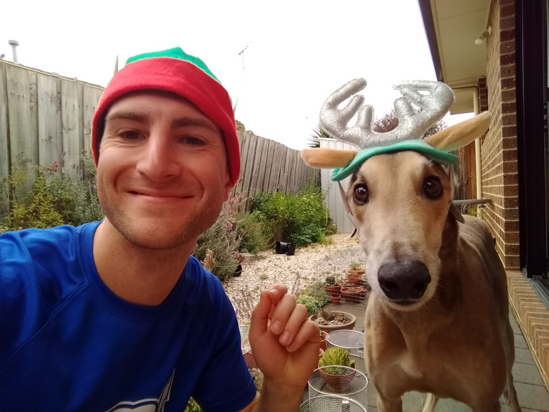 Mark Woodcock with their greyhound