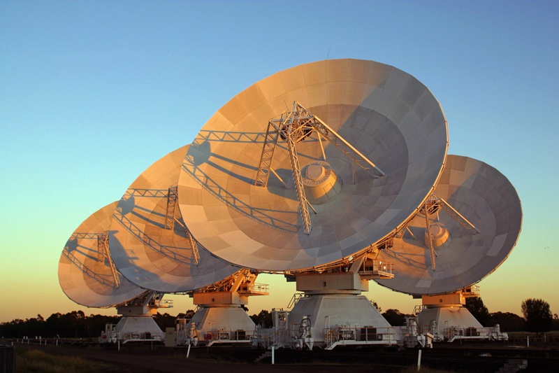 Four of the six 22m antennas of the Australia Telescope Compact Array, near Narrabri, NSW.