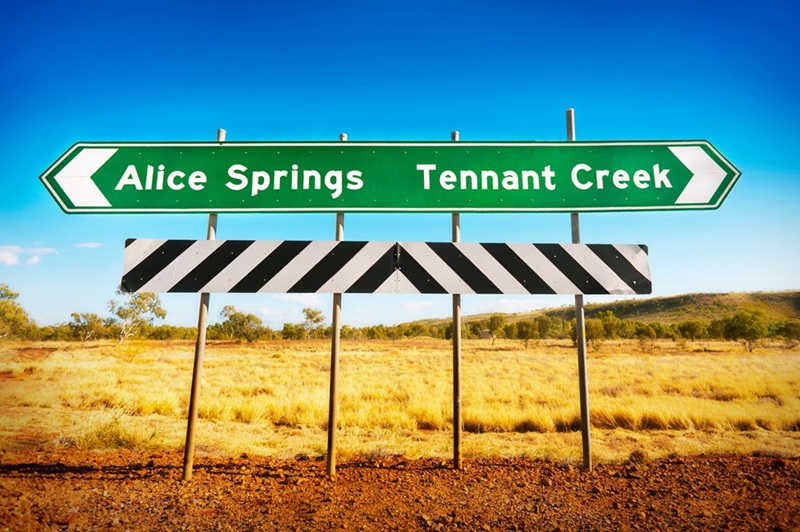Australian road sign showing the direction to Alice Springs and Tennant Creek. Image by Nick Holdsworth. 