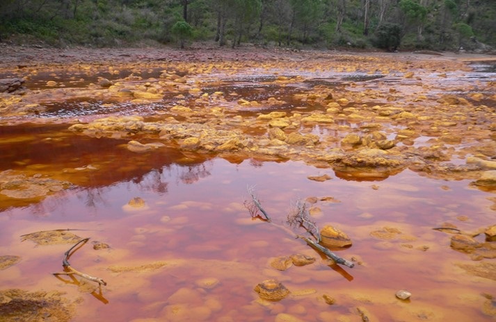 Rusty water and yellow-orange sludge