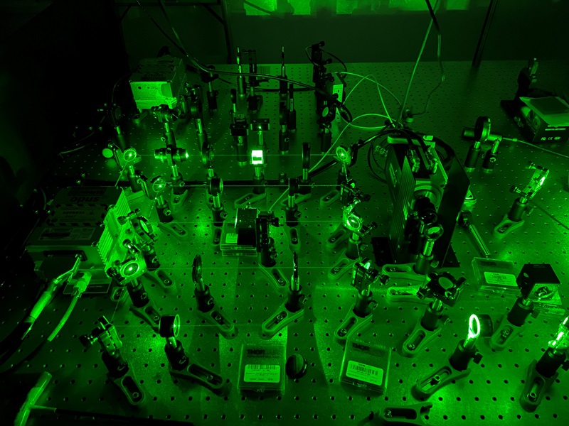 Green lights showing lasers