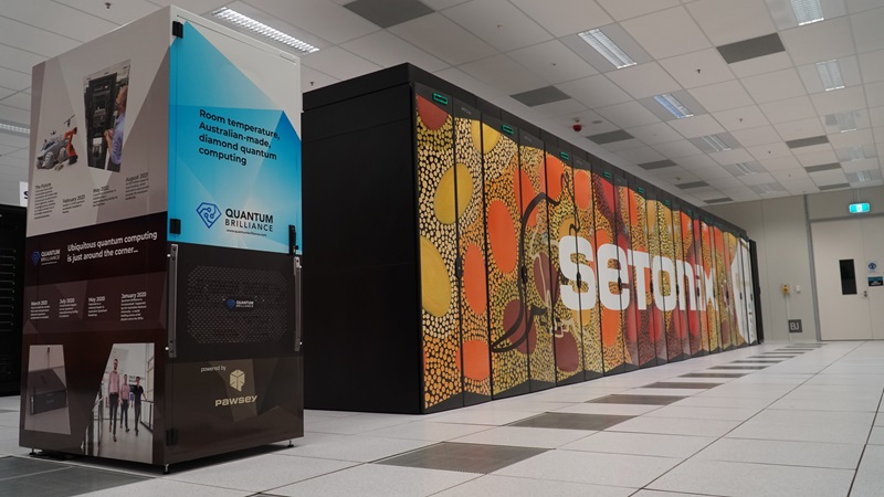 Colourful containers housing supercomputer and a quantum computer