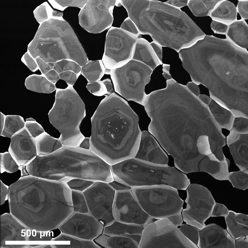 Black and white image of apatite crystals