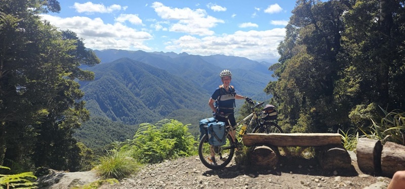 Dr Gabrielle Kuiper biking on New Zealand’s Old Ghost Road. 