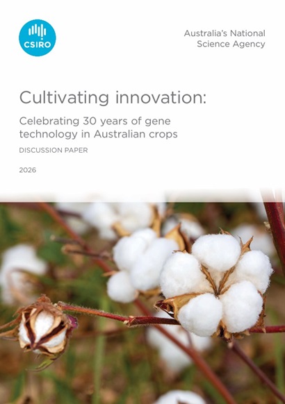Front cover of the Gene Technology discussion paper with photo of cotton in a field