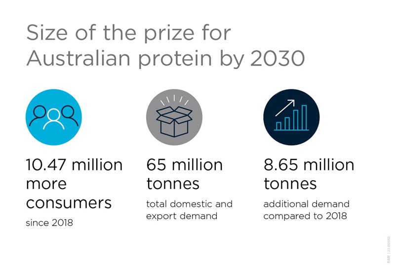 Graphic showing size of the prize for Australian protein by 2030