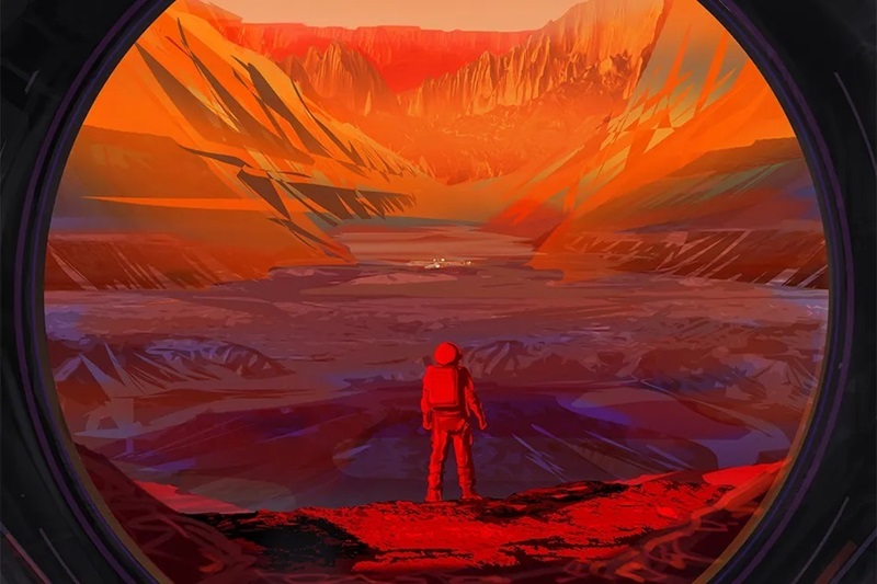 An illustration of an astronaut on Mars