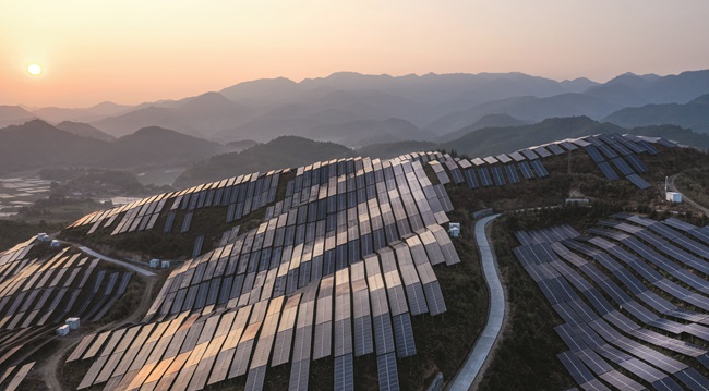 Solar panels on hillside