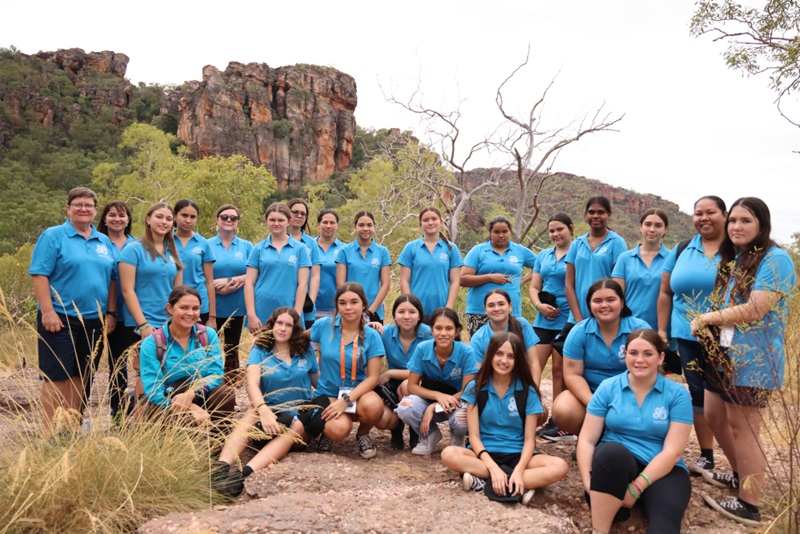 Young Indigenous Women's STEM Academy group photo outside in a national park