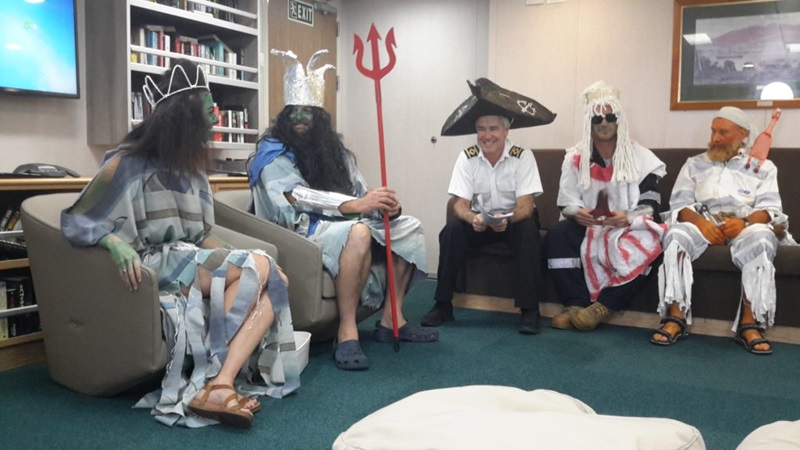 Dress up craziness as the Investigator team celebrate the crossing the line ceremony – complete with King Neptune