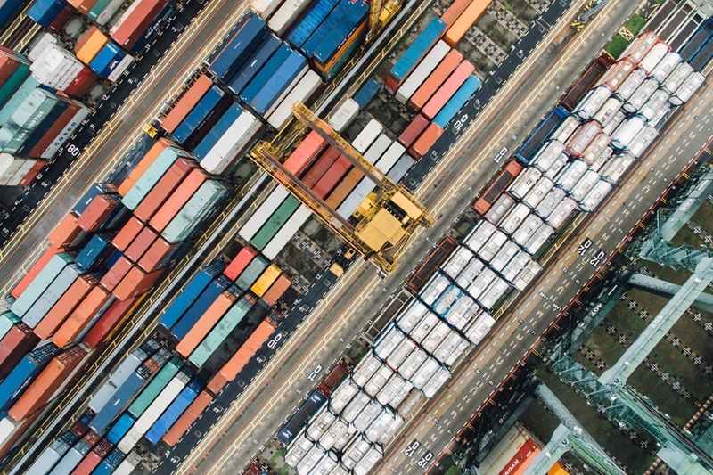 Drone shot of shipping containers