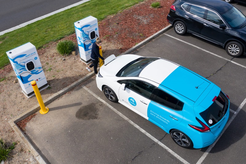 A CSIRO solar powered electric vehicle at a charging point. </p><p>Australia's transition to renewables.
