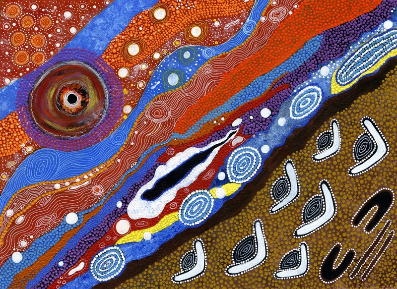 Colourful indigenous painting by Margaret Whitehurst
